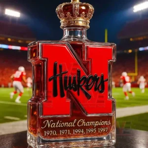nebraska cornhuskers 5 time national champions whiskey bottle crafttobuy img 6 KhKlK