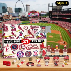 New MLB Advent Calendar 2025 8 Advent calendar style three showing St Louis Cardinals logos and collectible baseball themed items.