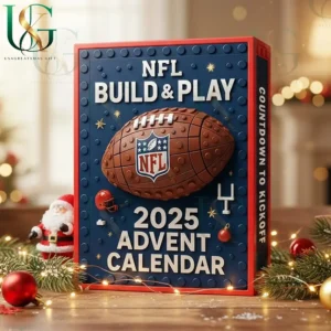 NFL Build and Play 2025 Advent Calendar box with football design and holiday decorations.