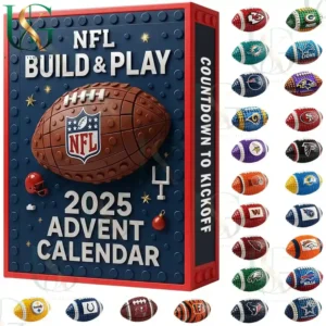 NFL All Team Football Ball Advent Calendars 4 NFL Build and Play 2025 Advent Calendar with assorted team mini footballs featuring various NFL logos.