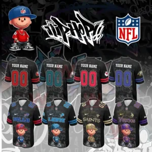 NFL football jerseys with hip hop cartoon characters and graffiti background.