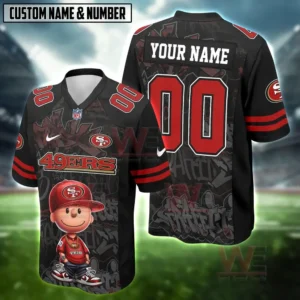 San Francisco 49ers football jersey with cartoon design and customizable name and number.