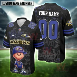 Baltimore Ravens football jersey with cartoon design and customizable name and number.