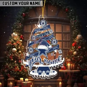 NFL Christmas Tree Football Ornament 11 Dallas Cowboys Christmas ornament in blue and white with customizable name section.
