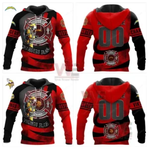 NFL Football Team Firefighter Hoodie 18 Red and black firefighter themed hoodies with football team details shown from front and back!