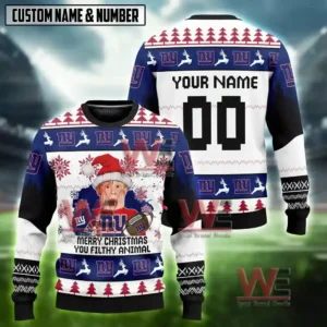 NFL Football Team Home Alone Ugly Christmas Sweater 10 Alt text: A New York Giants Home Alone-themed Christmas sweater with the quote