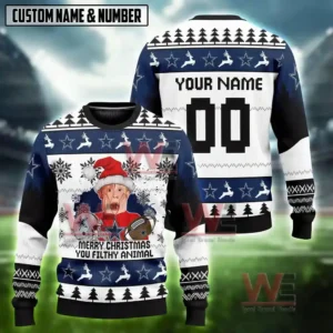 NFL Football Team Home Alone Ugly Christmas Sweater 12 Alt text: A Dallas Cowboys Home Alone-themed Christmas sweater with the quote