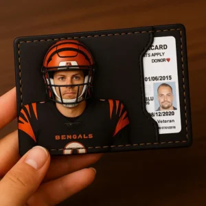 NFL Football Team ID Card Holder 10 Black and orange football themed ID card holder with player design.