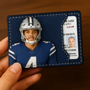 Blue football player themed ID holder with realistic 3D design.
