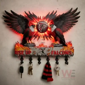 NFL Football Team Spirit Guardian Wall Key Holder 8 A Falcons themed key holder displaying two winged eagles flaming details and multiple hooks for keys!