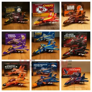 Custom NFL Team Fighter Jets Building Blocks 9 AFC team fighter jet models from the NFL collection with colorful boxes.