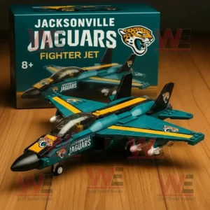 Custom NFL Team Fighter Jets Building Blocks 12 Jacksonville Jaguars themed fighter jet model with team logo and colors.