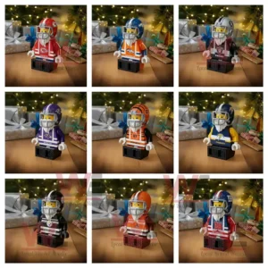 NFL building block figures of AFC North and West teams with Christmas decorations.