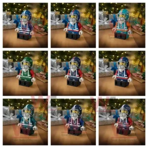 NFL building block figures of AFC East and AFC South teams in front of Christmas gifts.