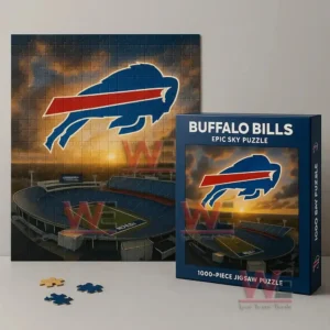 NFL Team Home Stadium Puzzle (1000 Pieces) 7 Puzzle showing a stadium view with a large buffalo symbol illuminated against a dramatic sunset!