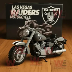 Custom NFL Team Motorcycle Building Blocks 11 Las Vegas Raiders themed motorcycle model with black and gray design.