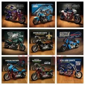 NFL team motorcycle models with team logos and colors.