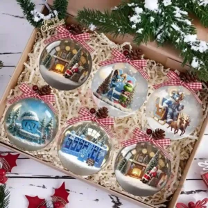 A festive North Carolina Tar Heels ornament with the team mascot in holiday attire, sleigh riding with reindeer in a wintery scene.