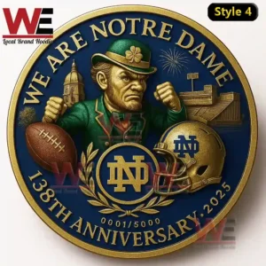 Notre Dame Fighting Irish 138th Anniversary Coin 7 University of Notre Dame 138th Anniversary commemorative coin with Fighting Irish mascot football helmet and gold detailing!