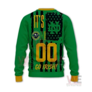 Notre Dame Fighting Irish Go Irish Christmas Sweater 6 Alt text: A green and black Notre Dame Christmas sweater with the number