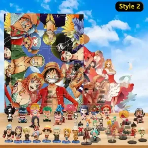 One Piece 2025 Advent Calendar 9 An image of a One Piece Style 2 advent calendar displaying the Straw Hat crew and collectible figures positioned in front of the colorful box!