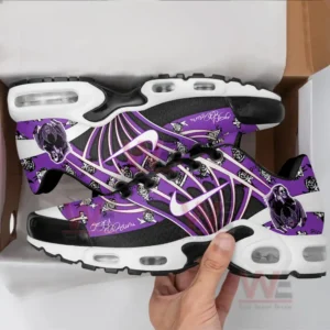 Ozzy Osbourne-themed sneakers in a shoe box with purple, black, and white graphics.