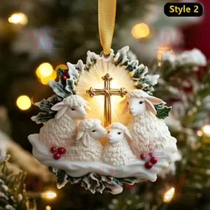 Peaceful Lamb Christmas Ornament 7 Golden cross and white lamb Christmas ornament surrounded by holly leaves and berries!