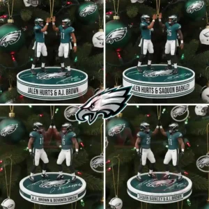 Philadelphia Eagles Christmas ornament with Saquon Barkley and A.J. Brown giving a high-five.