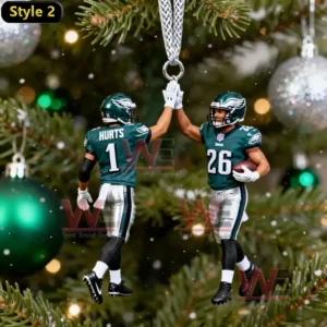 Philadelphia Eagles Victory Team Ornaments 4 Ornament of two miniature football players high fiving on a Christmas tree!