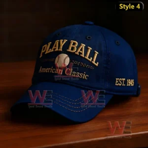 Play Ball American Classic Baseball Cap hat 8 Navy blue Play Ball American Classic cap with gold embroidery and baseball logo.