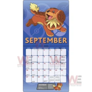 Brown creature jumping happily above a blue background on a monthly calendar layout.