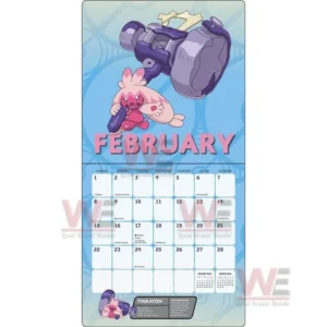 Pink hammer wielding creature standing on a light blue background on a monthly calendar page.
