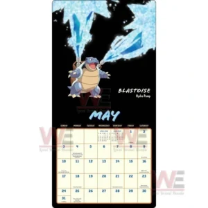Pokemon Moves 2026 Wall Calendar 7 Blastoise launching water jets above a May calendar layout.