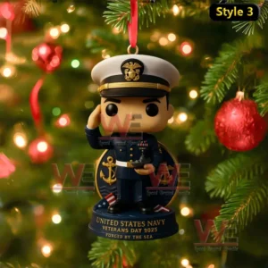 United States Navy Veterans Day 2025 Christmas ornament featuring Navy officer saluting with anchor symbol!
