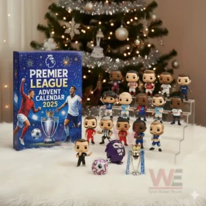 Premier League Advent Calendar 2025 setup with mini football player figures and holiday decorations!
