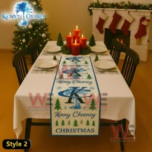 Quilted table runner with blue Kenny Chesney designs trees and snowflakes!