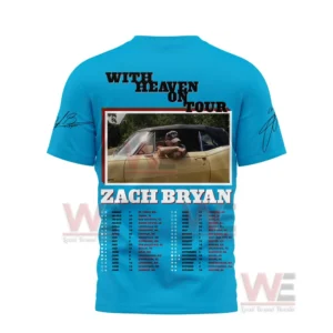 Back of blue tour shirt with photo and extensive tour date list.