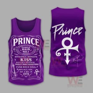 Purple tank top with detailed front print and bold symbol design on the back!
