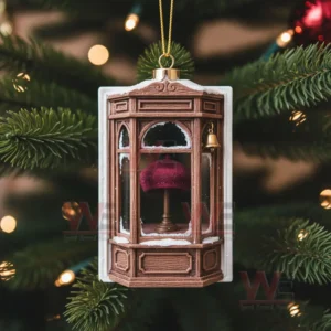 Prince Rogers Nelson Christmas Ornament 10 Window shaped Christmas ornament with a purple interior and golden bell hanging on a Christmas tree!