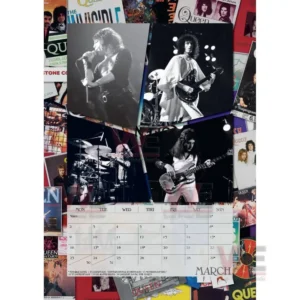 Queen Band 2026 Wall Calendar 4 Live performance photos arranged above a March calendar layout.
