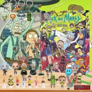 Rick and Morty Advent Calendar 13 An image of a Rick and Morty Style 11 advent calendar featuring Book Four artwork and collectible mini figures arranged in front of the colorful box!