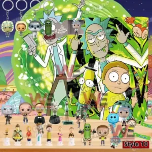 Rick and Morty Advent Calendar 14 An image of a Rick and Morty Style 10 advent calendar showing space adventure artwork and collectible mini figures positioned in front of the box!