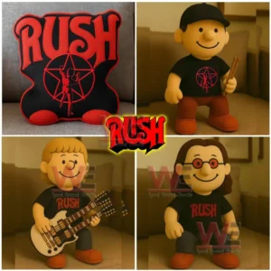 Plush figure with long hair glasses and black Rush shirt!