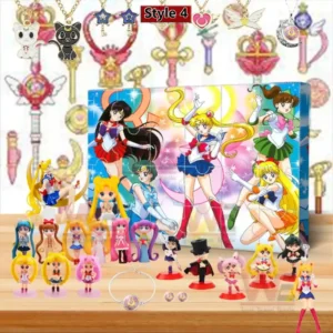 Sailor Moon advent calendar with Sailor Guardians artwork and collectible figures on a decorated background!