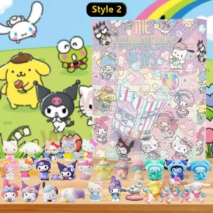Sanrio 2025 advent calendar in pastel tones with The Strawberry News design and collectible mini figures.