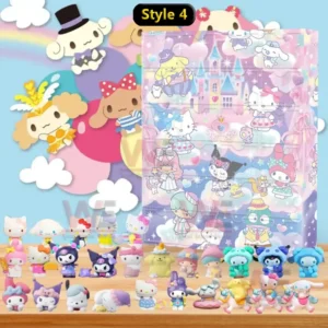 Sanrio 2025 advent calendar with castle theme and pastel colored Sanrio character toys.