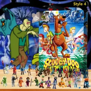 Scooby Doo 2025 Advent Calendar 5 An image of a Scooby Doo Style 2 advent calendar showing the mystery team and collectible mini figures displayed on a wooden table!