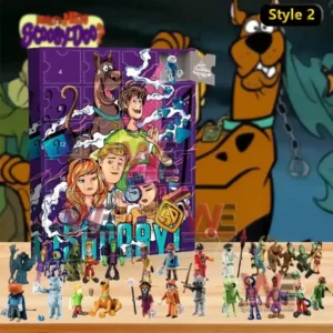 Scooby Doo 2025 Advent Calendar 6 An image of a Scooby Doo Style 3 advent calendar featuring Winter Wonder Dog artwork and collectible mini figures positioned in front of the box!