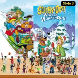 Scooby Doo 2025 Advent Calendar 7 An image of a Scooby Doo Style 4 advent calendar showing the main cast and monster figures placed in front of the decorated box!