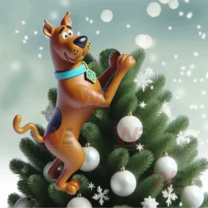 Scooby Doo Christmas Tree Topper 8 Scooby Doo climbing a decorated Christmas tree surrounded by snow and ornaments!